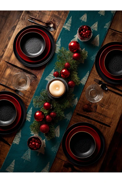 Medi Home Yılbaşı Evergreen Geometry Ağaç Desenli Runner – Açık Yeşil - Resim 8