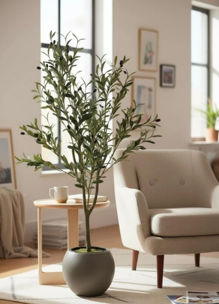 Yapay Zeytin Ağacı Mokka Küre Saksıda 120cm Doğal Görünümlü Yapay Ağaç ürün görseli 1