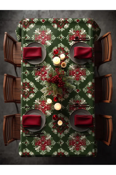 Medi Home Yılbaşı Klasik Nordic Kare Deseni Masa Örtüsü - Resim 2