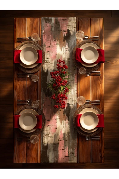 Medi Home Yılbaşı Coastal Mist Soyut Fırça Desenli Runner – Bej & Mavi Tonları - Resim 4