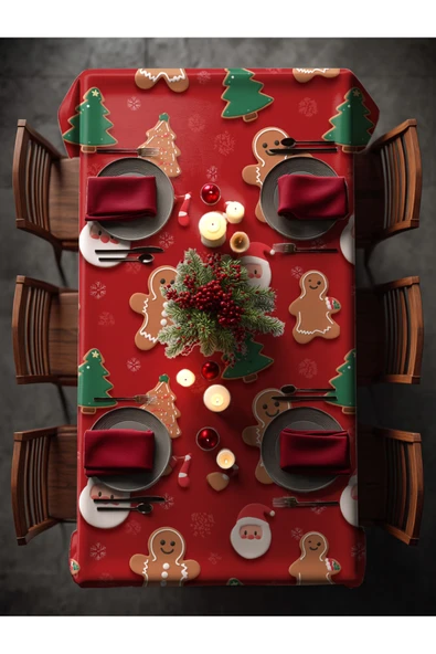 Medi Home Yılbaşı Zencefilli Kurabiye Deseni Masa Örtüsü - Resim 3