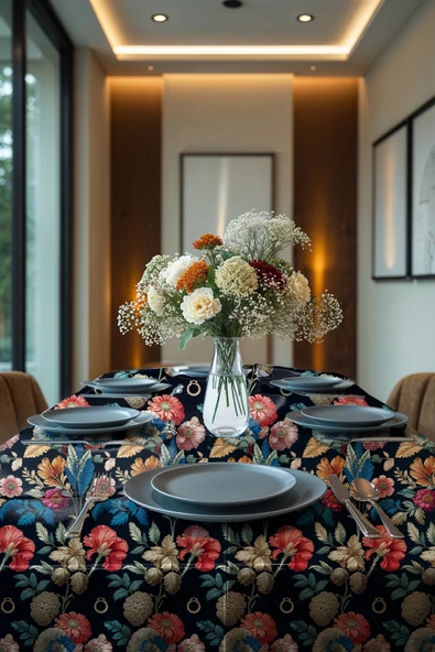 Medi Home Exclusive Series Mıdnıght Kadife Dokulu Dertsiz Masa Örtüsü - Resim 3