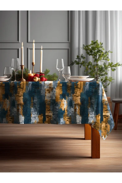 Medi Home Yılbaşı Soyut Altın Fırça Masa Örtüsü ürün görseli 1