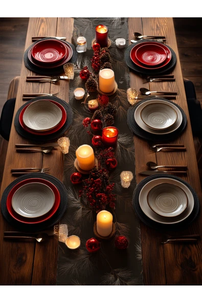 Medi Home Yılbaşı Lacivert Çam Dalı Deseni Runner - Resim 6