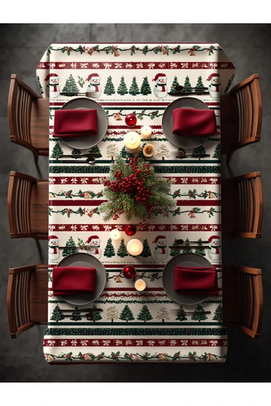 Medi Home Kardan Adam ve Çam Desenli Örgü Yılbaşı Masa Örtüsü ürün görseli 1