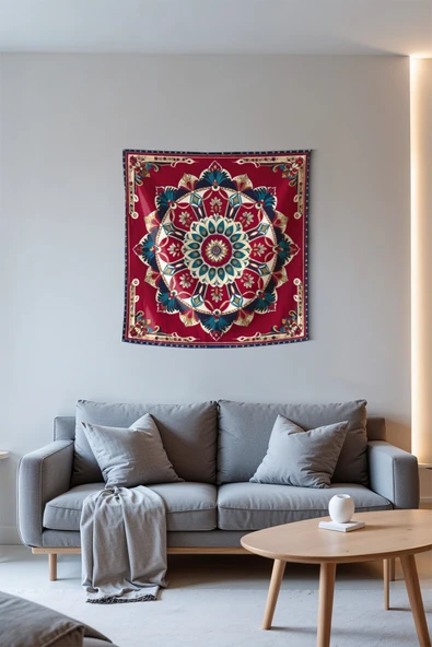 Medi Home RUBY MANDALA DUVAR HALISI DUVAR ÖRTÜSÜ TAPESTRY ürün görseli 1