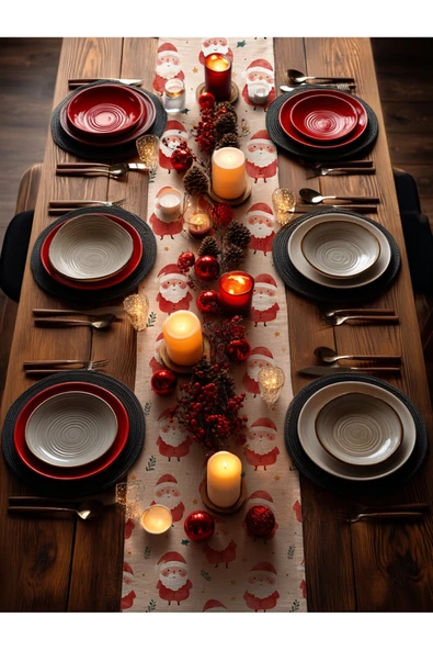 Medi Home Yılbaşı Noel Baba Deseni Runner - Resim 3