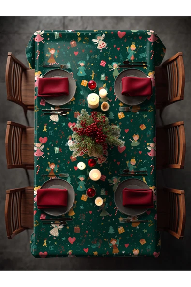 Medi Home Yılbaşı Neşeli Figürler Deseni Masa Örtüsü - Resim 3