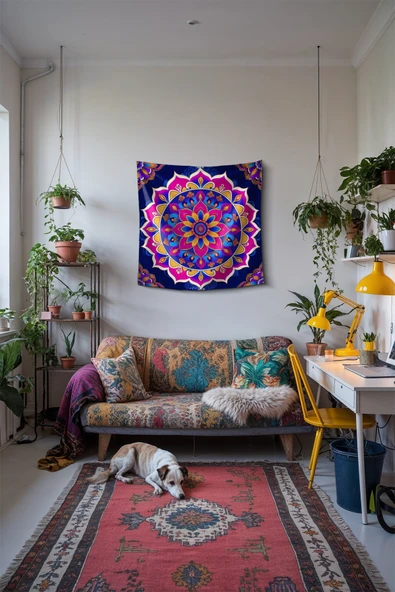 Medi Home PERIDOT MANDALA DUVAR HALISI DUVAR ÖRTÜSÜ TAPESTRY - Resim 2