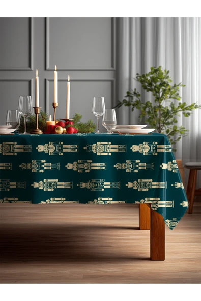 Medi Home Yılbaşı Lacivert Altın Ceviz Kırıcı Deseni Masa Örtüsü ürün görseli 1