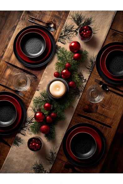 Medi Home Yılbaşı Indigo Breeze Fırça Desenli Çam Dalı Runner – Mavi & Bej - Resim 11