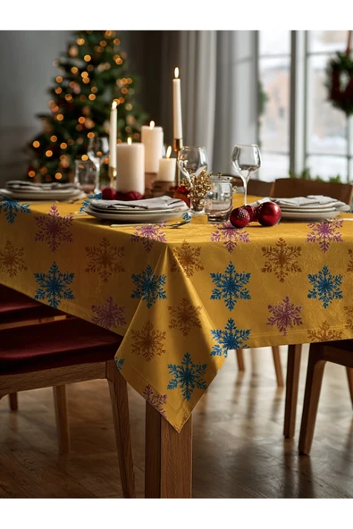Medi Home Yılbaşı Altın Kar Tanesi Deseni Masa Örtüsü - Resim 3
