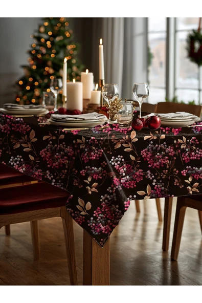 Medi Home Yılbaşı Kış Ormanı Meyve Dalları Masa Örtüsü - Resim 2