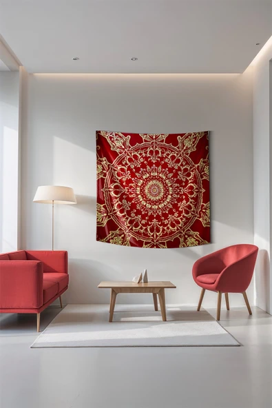 Medi Home SCARLET MANDALA DUVAR HALISI DUVAR ÖRTÜSÜ TAPESTRY ürün görseli 1