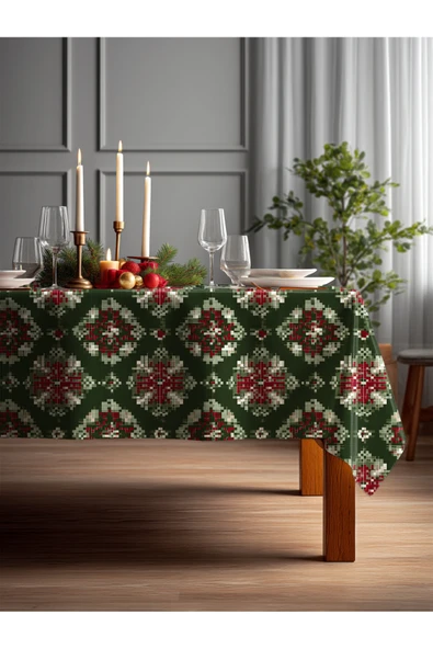Medi Home Yılbaşı Klasik Nordic Kare Deseni Masa Örtüsü ürün görseli 1