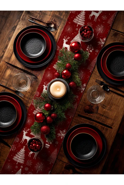 Medi Home Yılbaşı Kırmızı Geyikli Deseni Runner - Resim 2