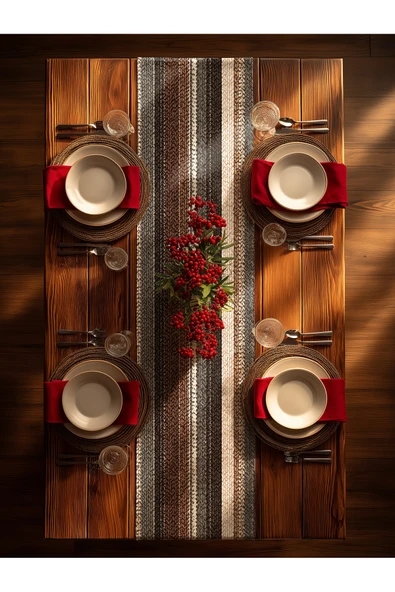 Medi Home Yılbaşı Copenhagen Knit Çizgili Runner – Kahve & Krem Tonları ürün görseli 1