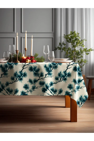 Medi Home Yılbaşı Turkuaz Çam Deseni Masa Örtüsü ürün görseli 1