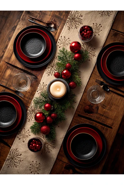 Medi Home Yılbaşı Zümrüt Fındıkkıran Deseni Runner – Koyu Yeşil & Bej - Resim 6