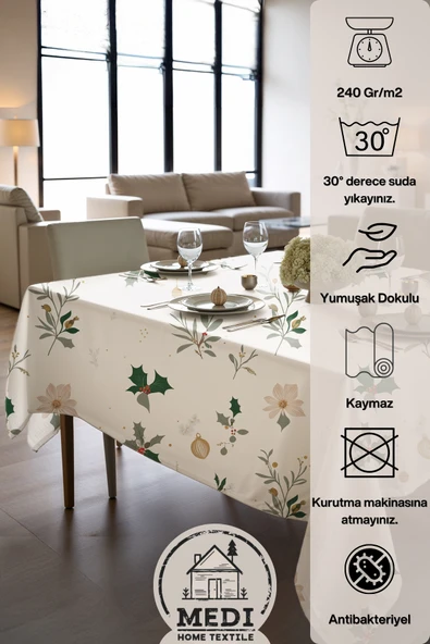Medi Home Greenholy Kadife Dokulu Dertsiz Masa Örtüsü - Resim 3