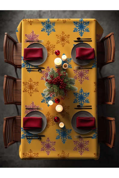 Medi Home Yılbaşı Altın Kar Tanesi Deseni Masa Örtüsü - Resim 2