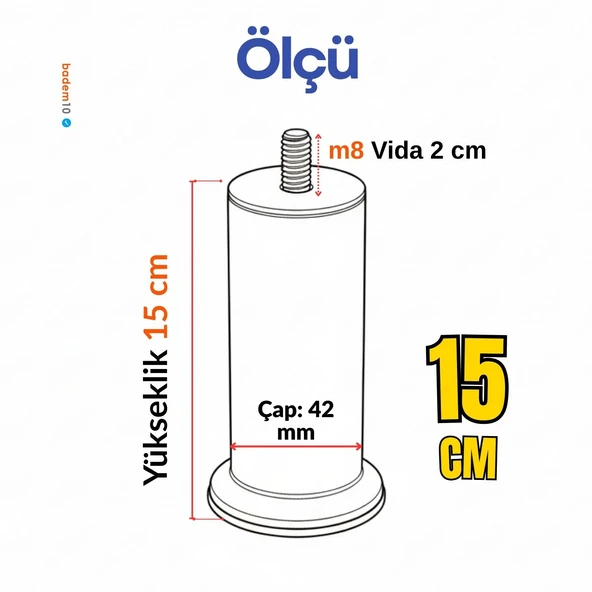 Krom Gümüş 4 ADET Metal 15 cm Mobilya Ayağı Modern Koltuk Kanepe Ayak Tv Ünite m8 Civatalı Ayakları - Resim 3