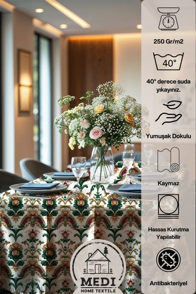 Medi Home Exclusive Series Laurel Kadife Dokulu Dertsiz Masa Örtüsü - Resim 4