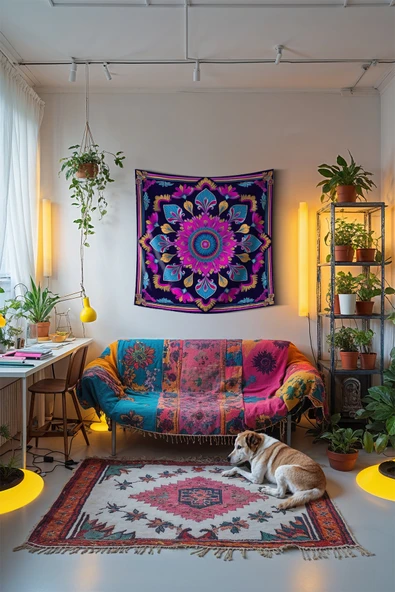 Medi Home ECHO MANDALA DUVAR HALISI DUVAR ÖRTÜSÜ TAPESTRY - Resim 2