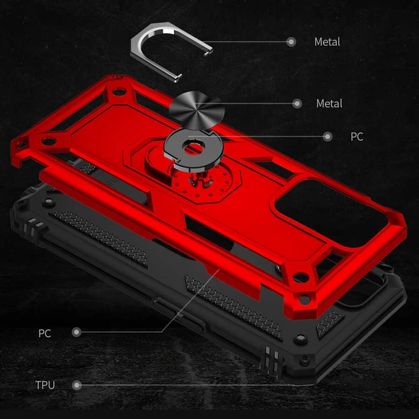 Oppo A16 Kılıf Zore Vega Yüzük Standlı Zırh Kılıf - Resim 11