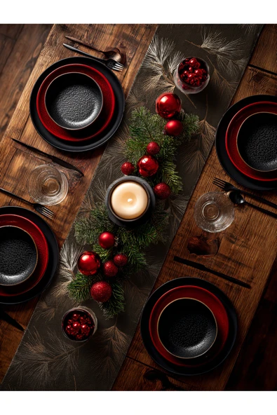 Medi Home Yılbaşı Lacivert Çam Dalı Deseni Runner - Resim 5