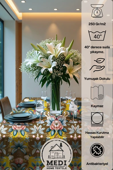 Medi Home Exclusive Series Zenıth Kadife Dokulu Dertsiz Masa Örtüsü - Resim 4