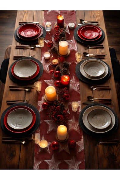 Medi Home Yılbaşı Kırmızı Yıldız Desenli Runner - Resim 3