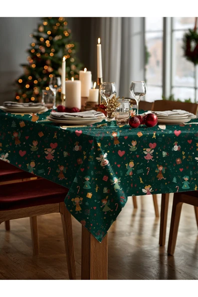 Medi Home Yılbaşı Neşeli Figürler Deseni Masa Örtüsü - Resim 2