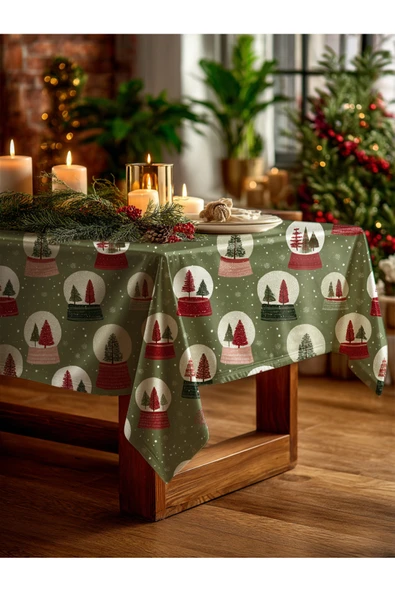 Medi Home Yılbaşı Kırmızı-Yeşil Kar Küreleri Masa Örtüsü - Resim 2