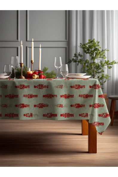 Medi Home Yılbaşı Yeşil Kırmızı Ceviz Kırıcı Deseni Masa Örtüsü ürün görseli 1