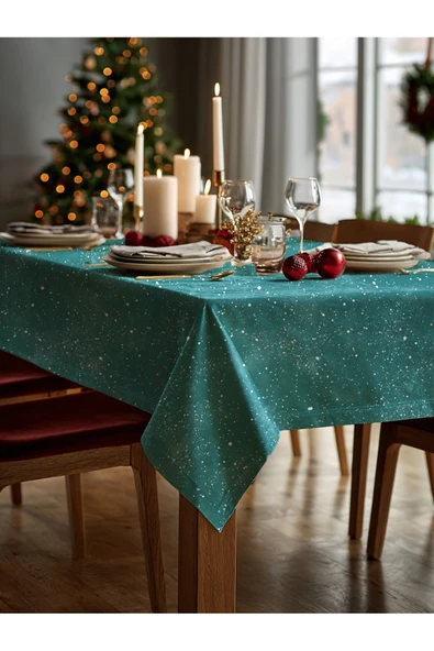 Medi Home Yılbaşı Yeşil Işıltılı Kar Deseni Masa Örtüsü - Resim 2