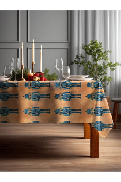 Medi Home Yılbaşı Bakır Mavi Ceviz Kırıcı Deseni Masa Örtüsü ürün görseli 1