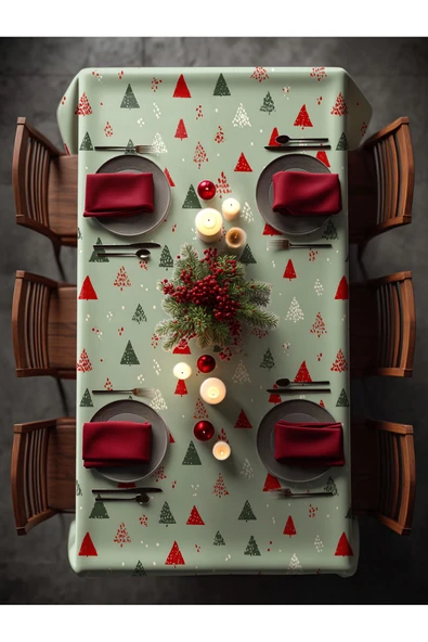 Medi Home Yılbaşı Mini Çam Ormanı Masa Örtüsü - Resim 3