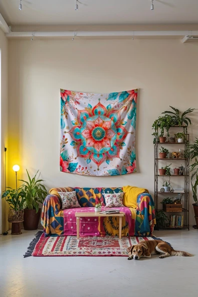 Medi Home ZIRCON MANDALA DUVAR HALISI DUVAR ÖRTÜSÜ TAPESTRY - Resim 2