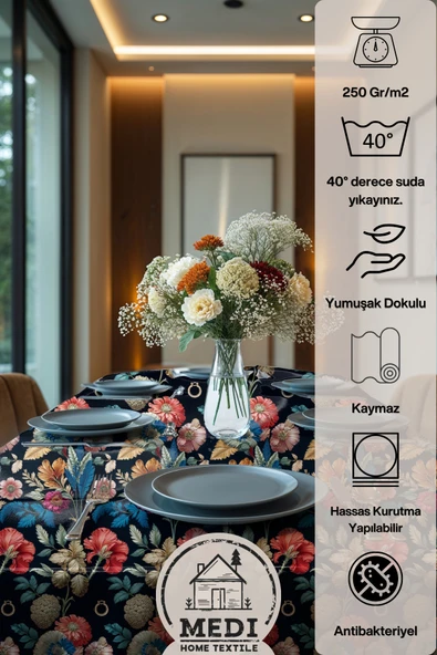 Medi Home Exclusive Series Mıdnıght Kadife Dokulu Dertsiz Masa Örtüsü - Resim 4