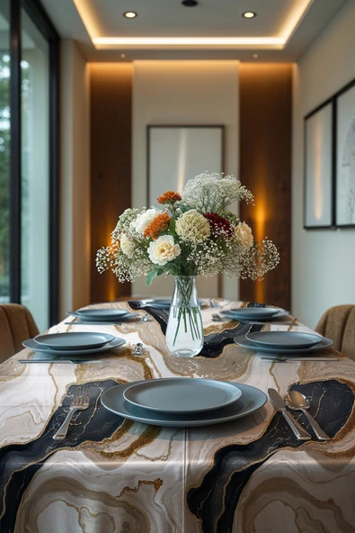 Medi Home Exclusive Series Solıs Kadife Dokulu Dertsiz Masa Örtüsü - Resim 3