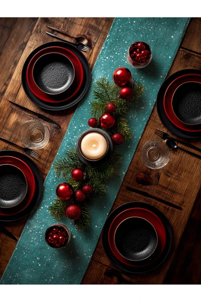 Medi Home Yılbaşı Aqua Galaxy Parıltılı Runner – Turkuaz & Beyaz Işıltı Desen - Resim 2