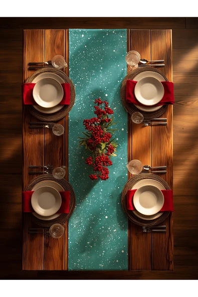 Medi Home Yılbaşı Aqua Galaxy Parıltılı Runner – Turkuaz & Beyaz Işıltı Desen ürün görseli 1