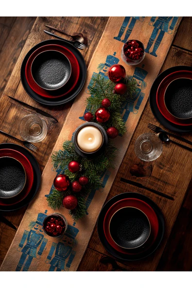 Medi Home Yılbaşı Zümrüt Fındıkkıran Deseni Runner – Koyu Yeşil & Bej - Resim 8