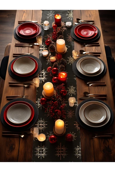 Medi Home Yılbaşı Arctic Bloom Kar Tanesi Desenli Runner – Lacivert - Resim 6