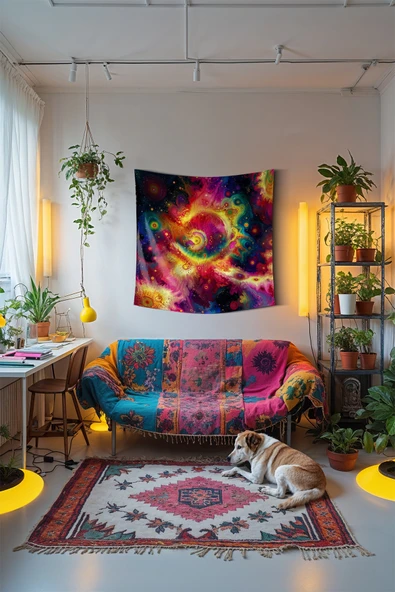 Medi Home RADIANT MANDALA DUVAR HALISI DUVAR ÖRTÜSÜ TAPESTRY - Resim 2