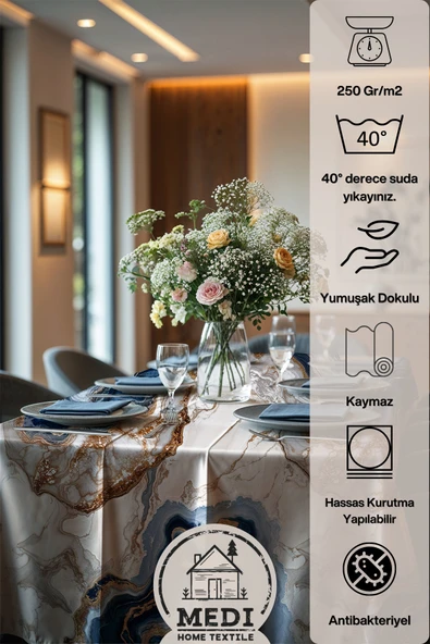 Medi Home Exclusive Series Pera Kadife Dokulu Dertsiz Masa Örtüsü - Resim 4