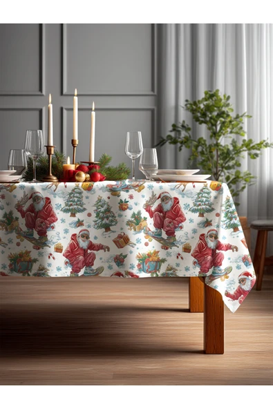 Medi Home Yılbaşı Klasik Noel Baba Deseni Masa Örtüsü ürün görseli 1