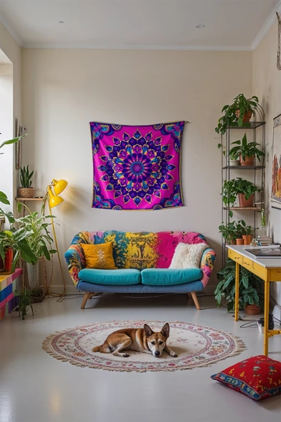 Medi Home GLOW MANDALA DUVAR HALISI DUVAR ÖRTÜSÜ TAPESTRY - Resim 2