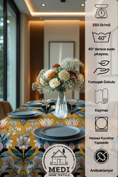 Medi Home Exclusive Series Solara Kadife Dokulu Dertsiz Masa Örtüsü - Resim 4